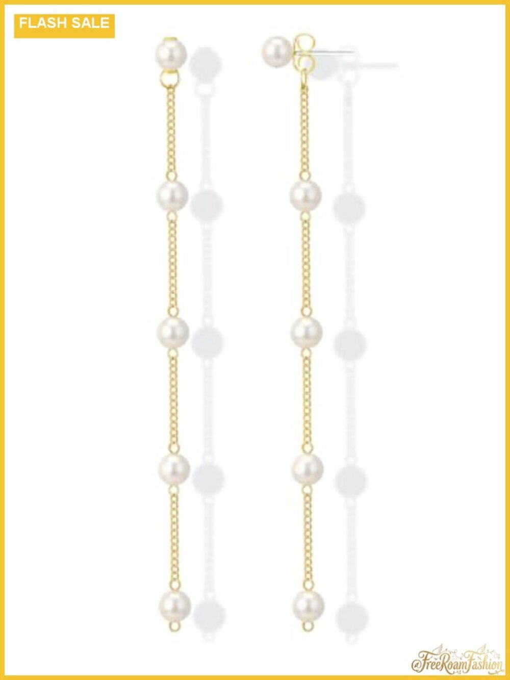 Long Pearl Drop Earrings 2-in-1 Gold Chain Bridal Wedding Jewelry for Women